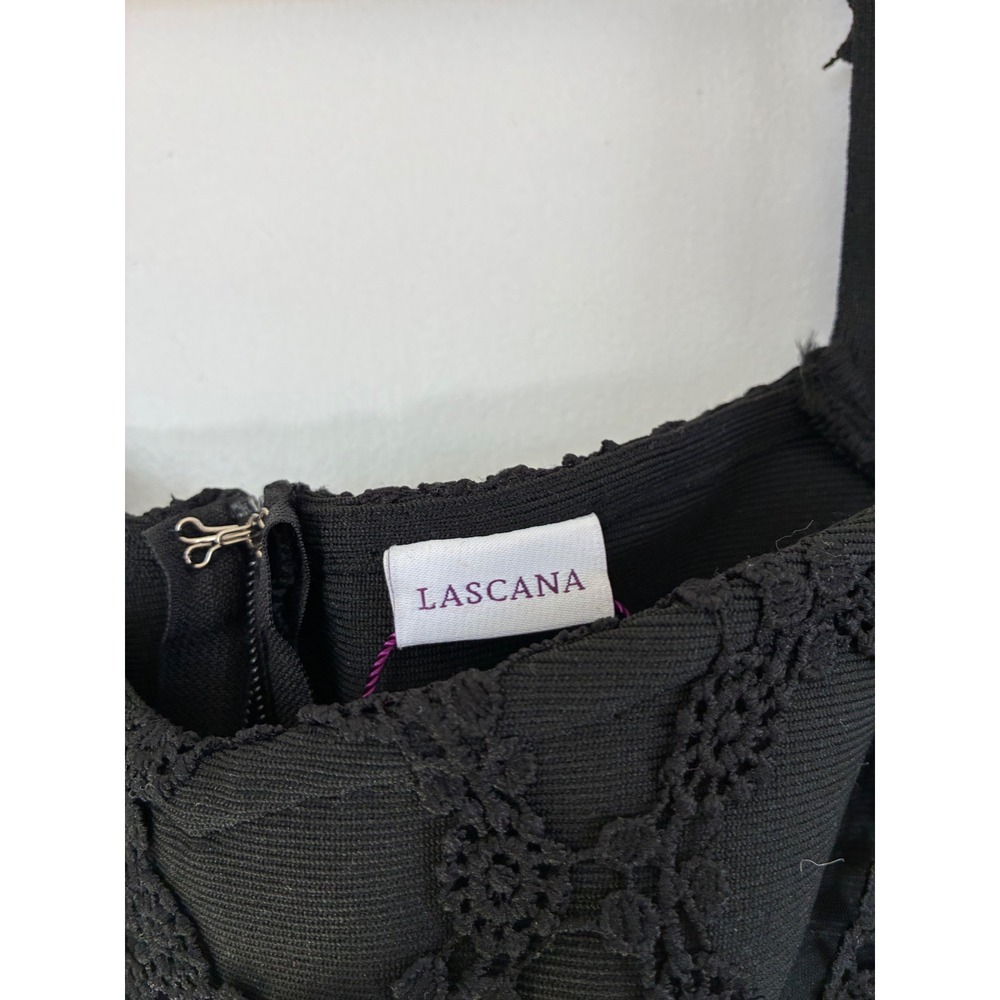 Lascana Black Crochet Lace Square‎ Neck Tank Top Small Geometric Floral Overlay - Picture 3 of 5